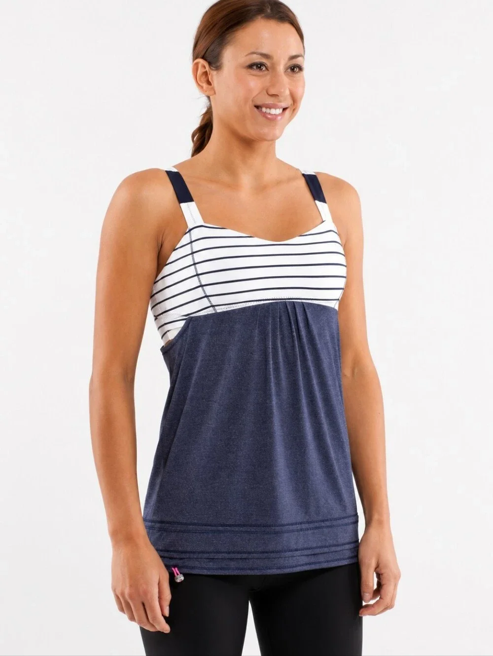 Lululemon Run Back On Track Tank Top Women Deep Indigo Stripe Built In Bra Size6